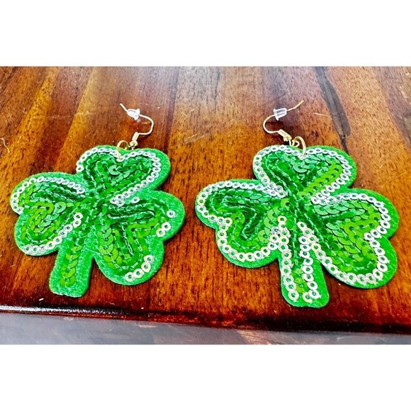 Shamrock Earrings Dangle Hooks Sequins St Patrick's Day Party Irish Fest… - Picture 7 of 12